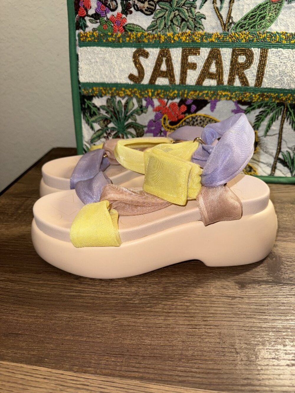 AGL Organza Knot Platform Sandals Lilac Yellow Blush